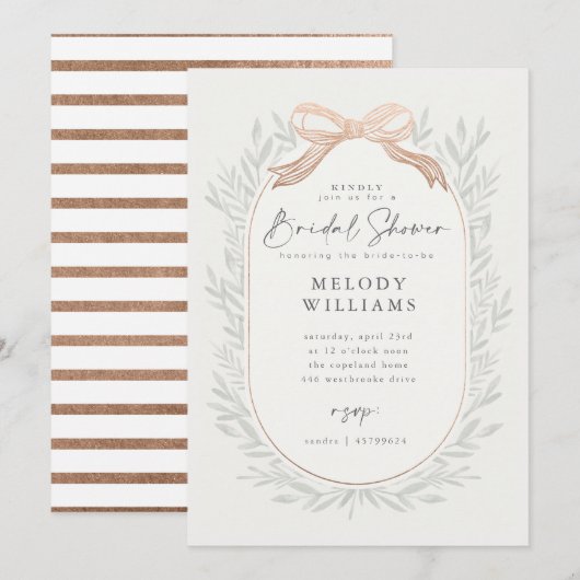 Classic Bow Bridal Shower 招待状 (正面/裏面)