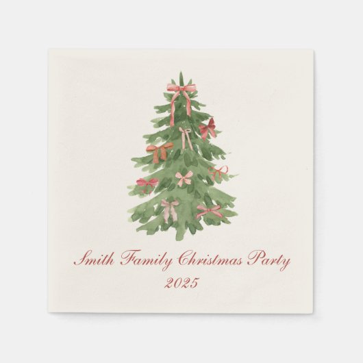 Classic Bow Tree Family Christmas Party Holiday スタンダードカクテルナプキン (正面)