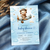Classic Boy Shower Teddy Bear Pilot Blue Brown 招待状