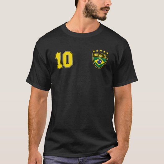 Classic Brasil Soccer No 10 Brazil World Jersey Cu Tシャツ (正面)
