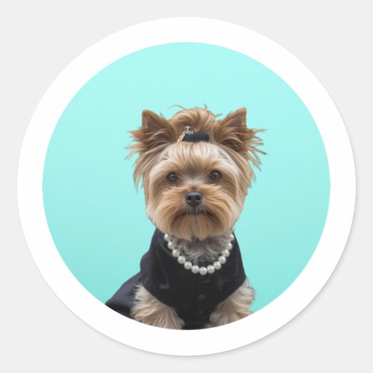 Classic Breakfast Poster Yorkshire Terrier Yorkie ラウンドシール (正面)