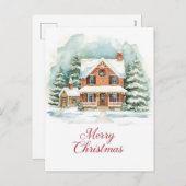 Classic Brick Home in Snowy Christmas Setting シーズンポストカード (正面/裏面)