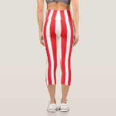 Classic Bright Red and White Striped カプリレギンス (裏面)
