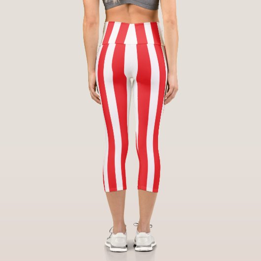 Classic Bright Red and White Striped カプリレギンス (裏面)