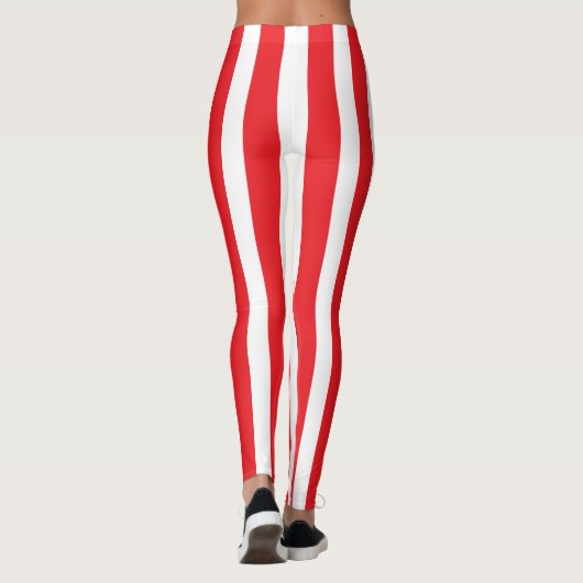Classic Bright Red and White Striped Stylish レギンス (裏面)