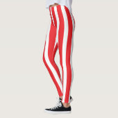 Classic Bright Red and White Striped Stylish レギンス (左)