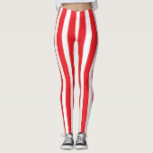 Classic Bright Red and White Striped Stylish レギンス (正面)