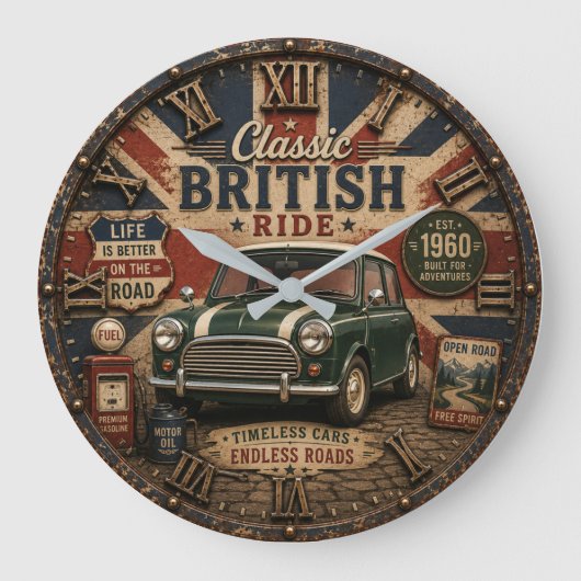 Classic British Car ラージ壁時計 (正面)
