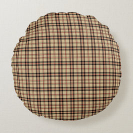 Classic Brown Beige Plaid Round Throw Pillow ラウンドクッション