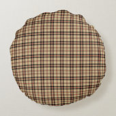 Classic Brown Beige Plaid Round Throw Pillow ラウンドクッション (裏面)