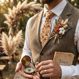 Classic Brown Damask Leaf ネクタイ