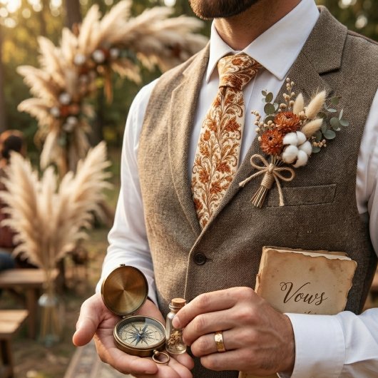 Classic Brown Damask Leaf ネクタイ