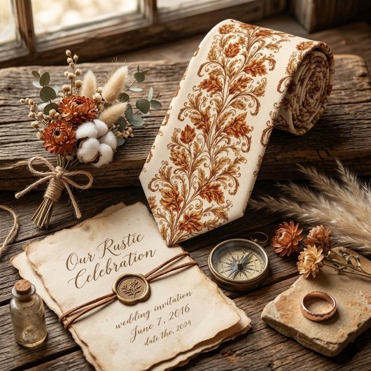 Classic Brown Damask Leaf ネクタイ