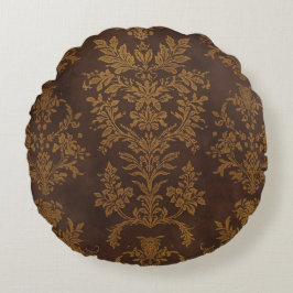 Classic Brown Gold Ornament, Vintage ラウンドクッション