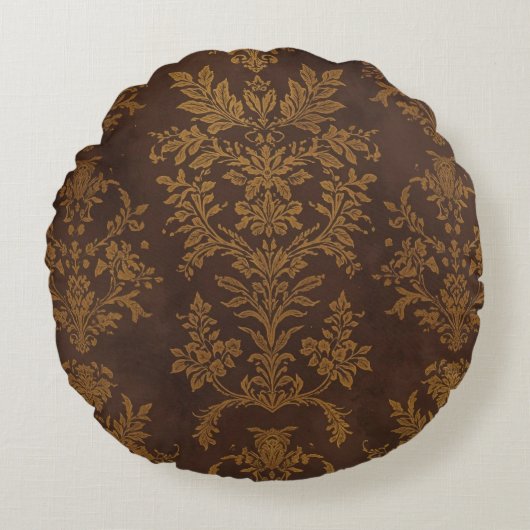 Classic Brown Gold Ornament, Vintage ラウンドクッション (正面)