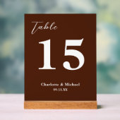 Classic Brown Minimalist Wedding Table Number アクリルサイン (ニュートラル)