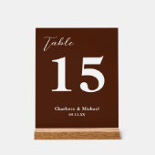 Classic Brown Minimalist Wedding Table Number アクリルサイン (正面)