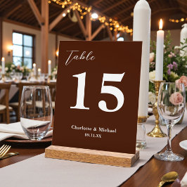 Classic Brown Minimalist Wedding Table Number アクリルサイン