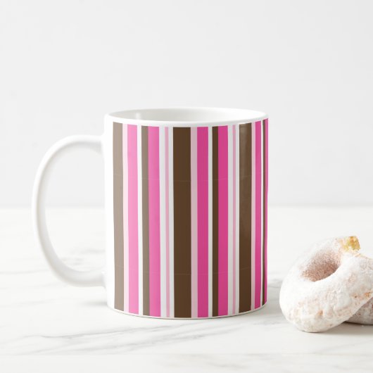 Classic Brown & Pink Stripe Coffee Mugs コーヒーマグカップ (ドーナツ)