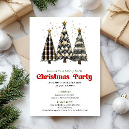Classic buffalo plaid Christmas tree party invite 招待状