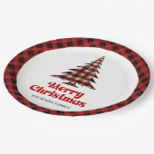 Classic Buffalo Plaid Tree Holiday Paper Plates ペーパープレート (アングル)