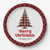 Classic Buffalo Plaid Tree Holiday Paper Plates ペーパープレート (正面)