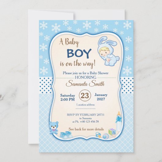 Classic bunny Baby Shower Invitation 招待状 (正面)
