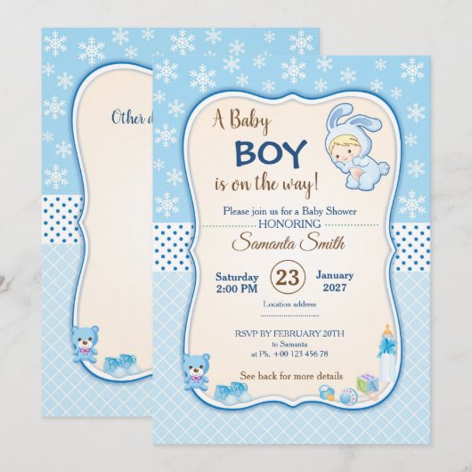 Classic bunny Baby Shower Invitation 招待状 (正面/裏面)
