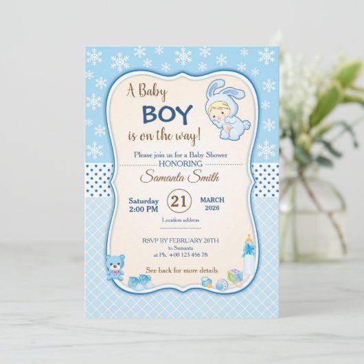 Classic bunny Baby Shower Invitation 招待状 (スタンド正面)