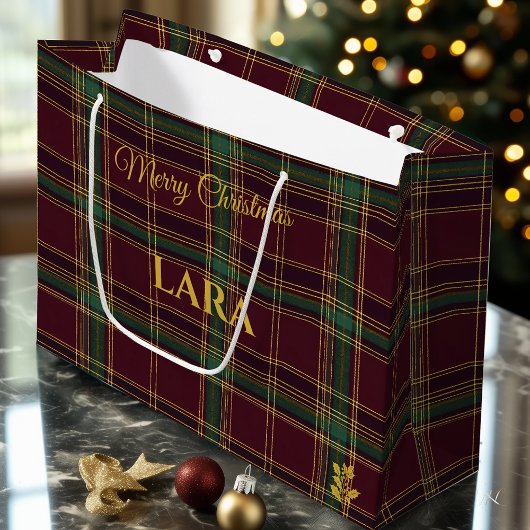 Classic Burgundy and Green Tartan Plaid Christmas ラージペーパーバッグ