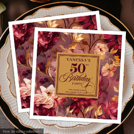 Classic Burgundy Blush Gold Floral 50th Birthday 