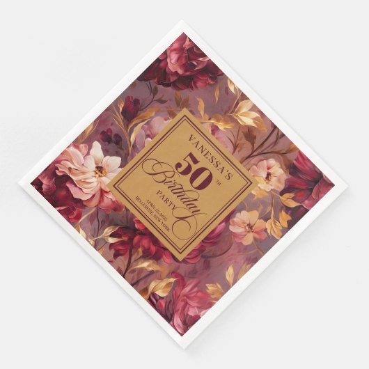 Classic Burgundy Blush Gold Floral 50th Birthday  (コーナー)