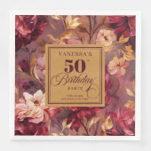 Classic Burgundy Blush Gold Floral 50th Birthday  (正面)