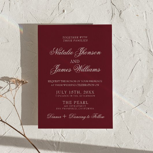 Classic Burgundy Fancy Old Money QR Code Wedding 招待状