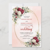Classic Burgundy Floral Bohemian Wedding Invitatio 招待状 (正面)