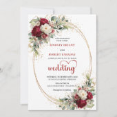 Classic Burgundy Floral Gold Wedding Invitation 招待状 (正面)