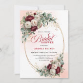 Classic Burgundy Flowers Gold Bridal Shower Card 招待状 (正面)