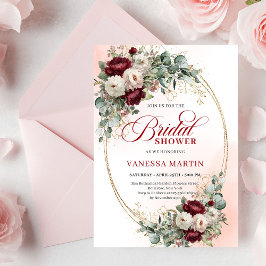 Classic Burgundy Flowers Gold Bridal Shower Card 招待状