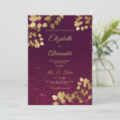 Classic burgundy glitter gold eucalyptus Wedding 招待状 (スタンド正面)
