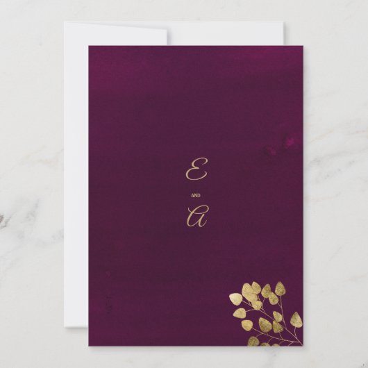 Classic burgundy glitter gold eucalyptus Wedding 招待状 (裏面)