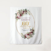 Classic Burgundy Gold Floral 60th Birthday Banner タペストリー (正面)