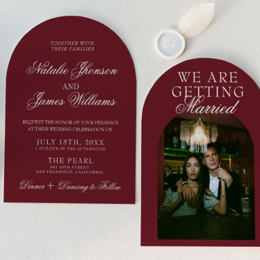 Classic Burgundy Luxury Old Money Retro Wedding 招待状