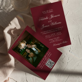 Classic Burgundy Old Money QR Code Photo Wedding 招待状
