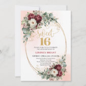 Classic Burgundy Peony Eucalyptus Sweet Sixteen  招待状 (正面)