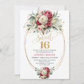 Classic Burgundy Red Floral Sweet Sixteen Invites 招待状 (正面)