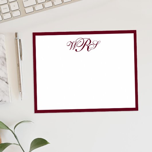 Classic Burgundy Red Monogram ノートカード