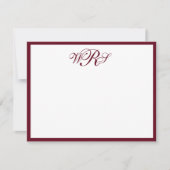 Classic Burgundy Red Monogram ノートカード (正面)