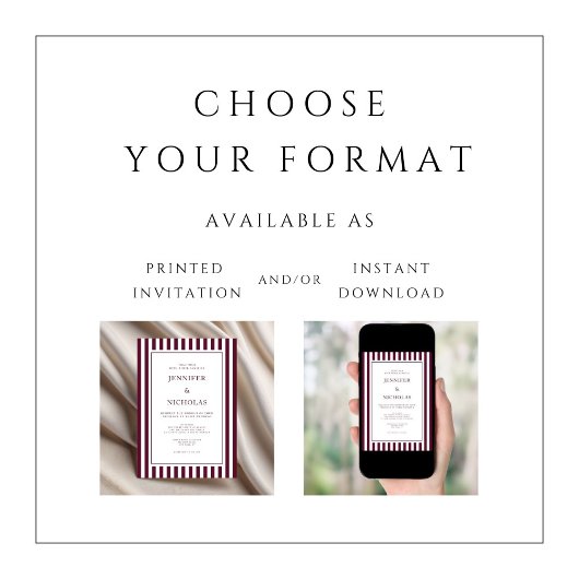 Classic Burgundy Stripes Wedding 招待状