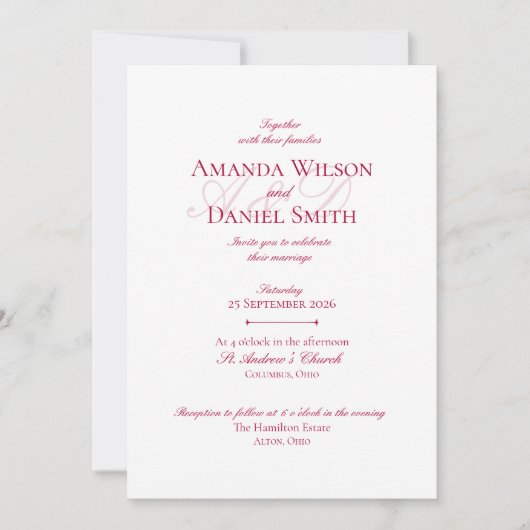 Classic Burgundy Wedding Invitation 招待状 (正面)