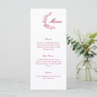 Classic Burgundy Wedding Menu with Floral Accent メニュー